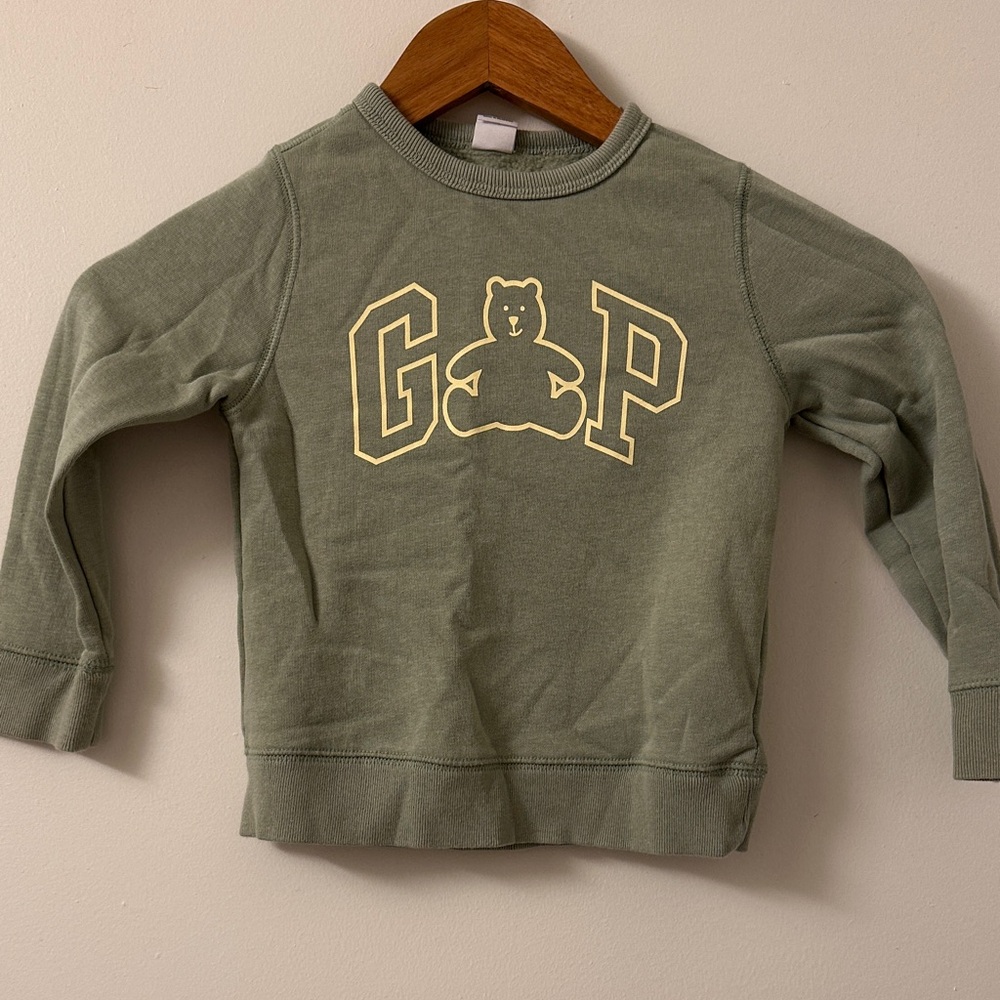 GAP Olive Green Sweatshirt with Yellow Bear Logo